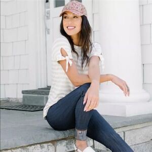 Agnes & Dora Striped Tie Sleeve Top Casual Everyday‎ T Shirt